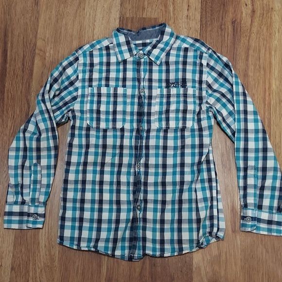 Kenneth Cole Reaction Other - Kids Kenneth Cole Reaction button down green blue plaid shirt 6/7 Medium